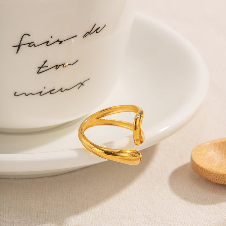 Simple Hollow Cross Opening Ring 18K Gold Plated Stainless Steel Band Finger Ring Fashion Jewelry for Women