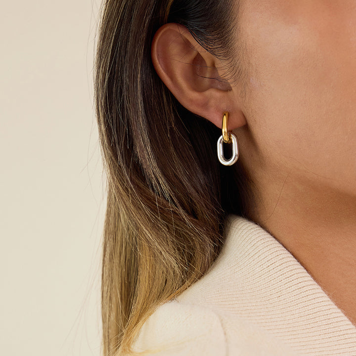 J&D Minimalist Bicolor Hoop Earring 18K Gold Plated Stainless Steel Classic Two Tone Double Hoop Earrings