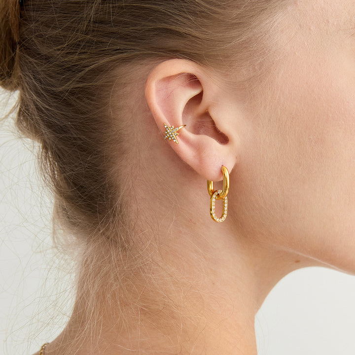 J&D Minimalist Zirconia Ear Cuff 18K Gold Plated Stainless Steel Classic Fashion Star Round White Zirconia Ear Cuff