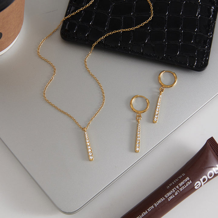 J&D Classic Waterdrop Jewelry 18k Gold Plating Stainless Steel Rhinestone Water Drop Earring Necklace Jewelry Set