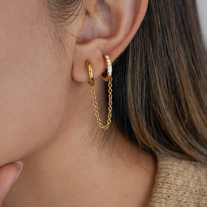J&D Elegant CZ Tassel Earring 18K Gold Plated Stainless Steel Dainty CZ Double Loop Zirconia Tassel Earrings