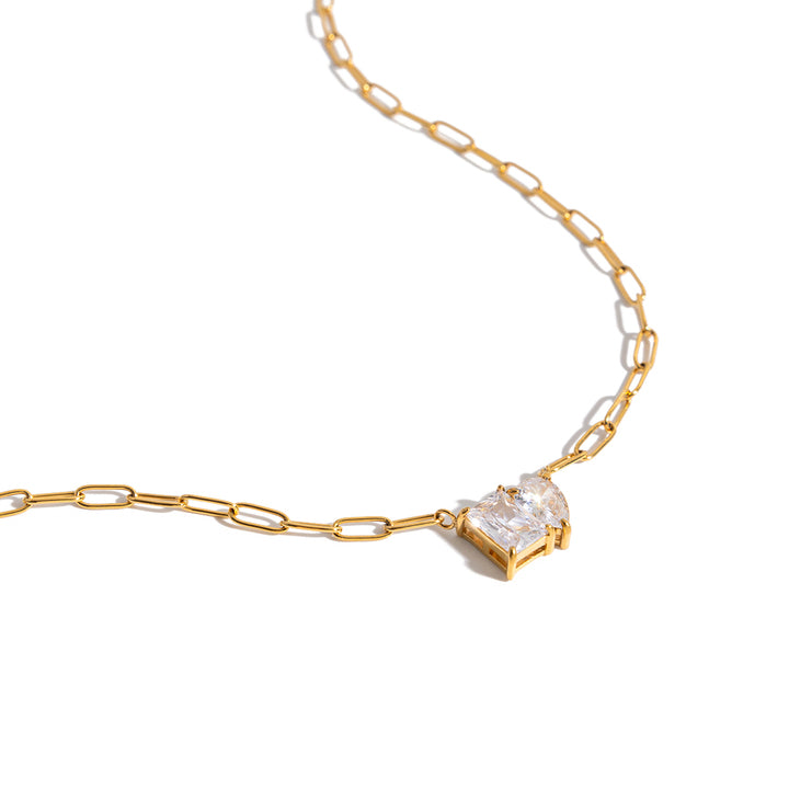 JD 18K Gold Plate Stainless Steel Necklace Trendy Classic Drop Square Shape White Zircon Pendant Necklace