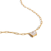 JD 18K Gold Plate Stainless Steel Necklace Trendy Classic Drop Square Shape White Zircon Pendant Necklace