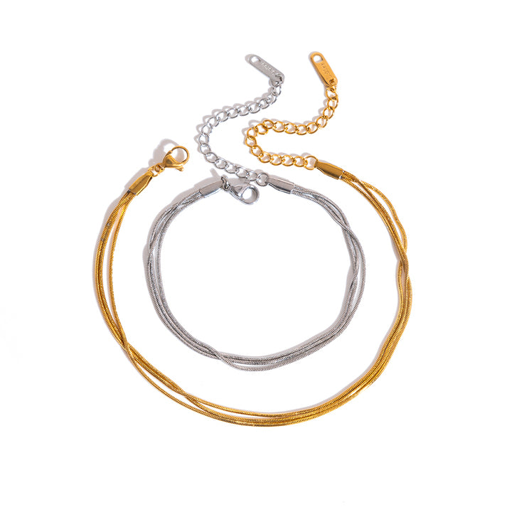 J&D 3 Layer Square Snake Chain Stainless Steel Silver Tone Modern Minimalist Bracelet Gift for Women Daily Office Wear Jewelry