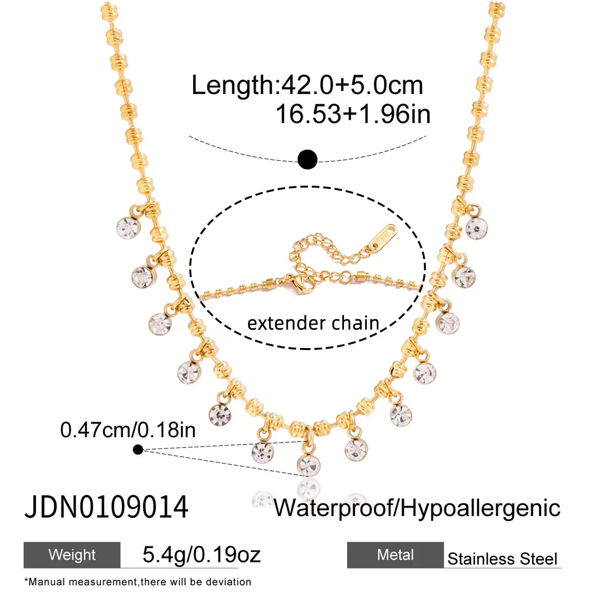 18K PVD Gold Plate Stainless Steel Necklace Trendy Classic Teardrop-shaped Zircon Pendant Necklace