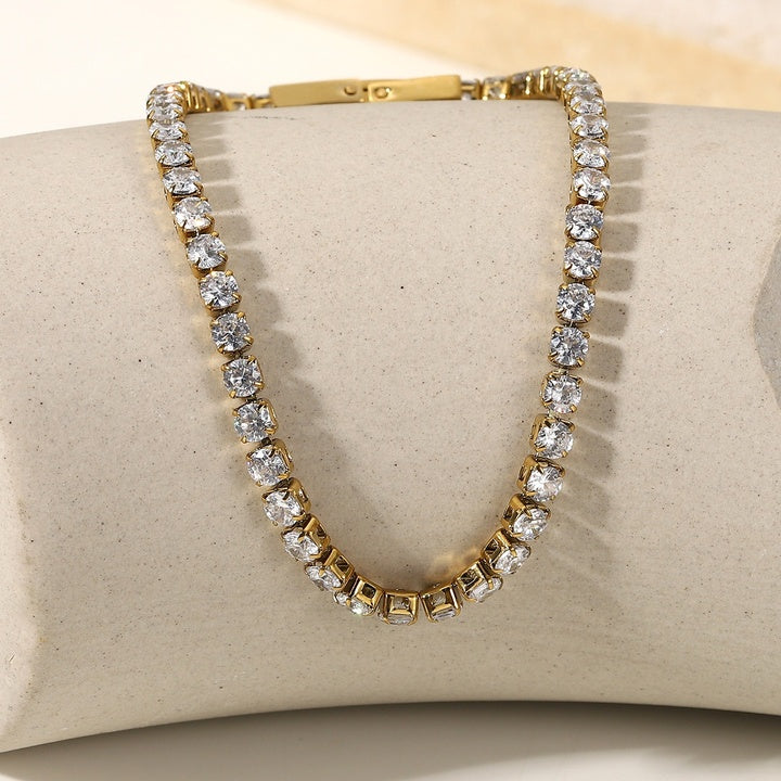 Trendy 14k Gold Plated Full Zircon Plated Claw Setting Stainless Steel Bracelets for Ladies Gift