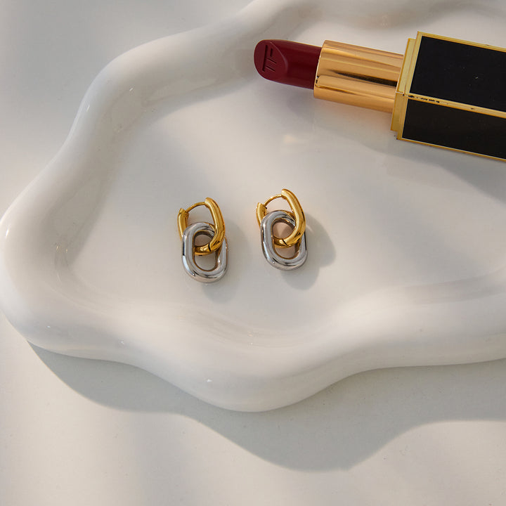 J&D Minimalist Bicolor Hoop Earring 18K Gold Plated Stainless Steel Classic Two Tone Double Hoop Earrings