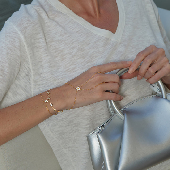 J&D Classic Style 18K Gold Stainless Steel White Zircon Double-layer Finger Bracelets