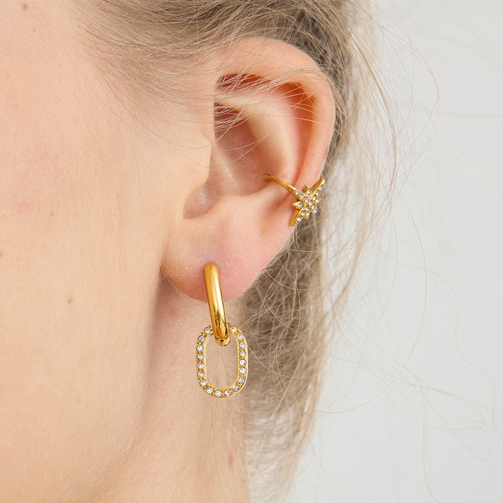 J&D Minimalist Zirconia Ear Cuff 18K Gold Plated Stainless Steel Classic Fashion Star Round White Zirconia Ear Cuff
