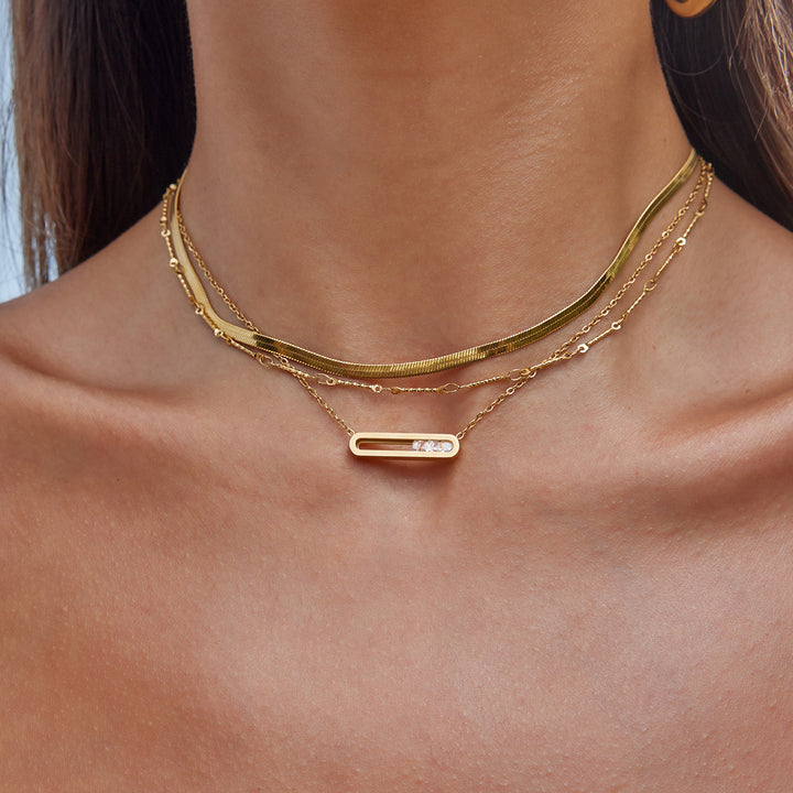J&D New Women 18K Gold Plated Stackable Pendant Necklace Zircon Geometric Minimalist Jewelry Adjustable Extension Chain Gift