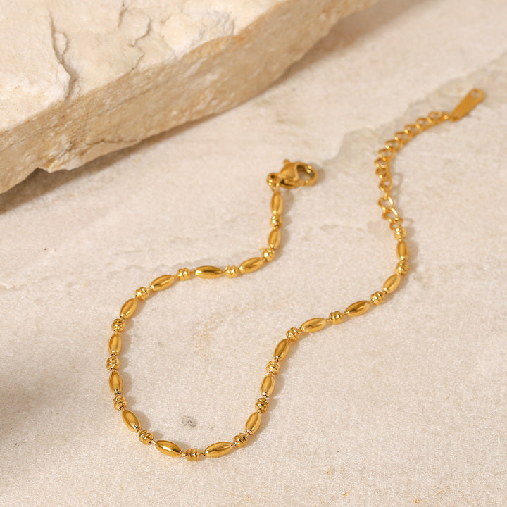 Classic Oval Beads Pure Chain Minimalist Stainless Steel 18K Gold-plated Jewelry Bracelet for Women