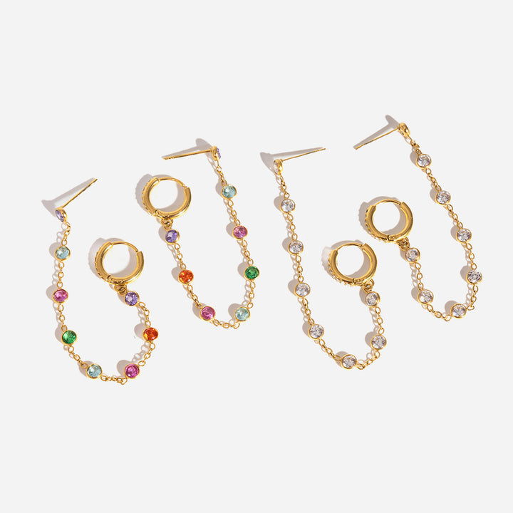 J&D Colorful White Crystal Tassel Earrings Classic Gold Tone Earrings for Women