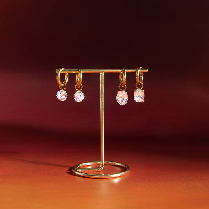 J&D Elegant CZ Hoop Earring 18K Gold Stainless Steel Classic Delicate Oval Round Teardrop Zircon Hoop Earring