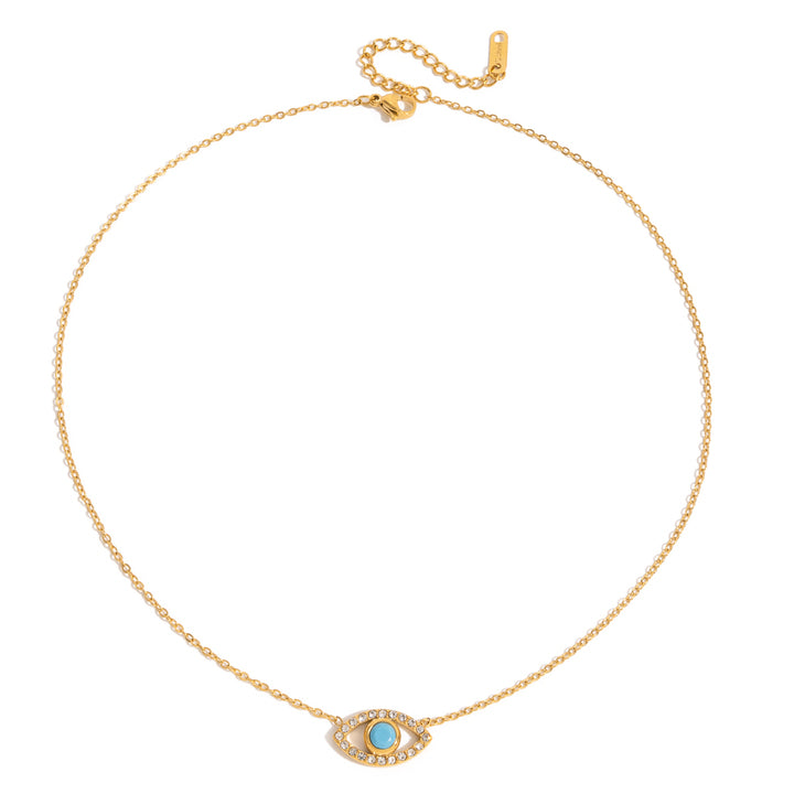 J&D Vintage 18K Gold Stainless Steel White Zircon Blue Turquoise Evileye Pendant Necklaces