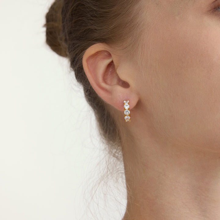 J&D Classic Cubic Zirconia Hoops 18K Gold Stainless Steel Minimalist Square Round White Zirconia C Hoop Earring