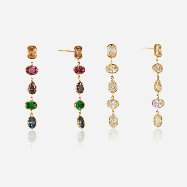 J&D Women's Geometric 18K Gold Plated Stainless Steel Tassel Earrings with Color Zirconia