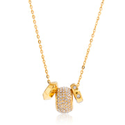 J&D 18K Gold Plated Stainless Steel Necklace Classic Rhinestone Smooth Spacer Beads Pendant Necklace