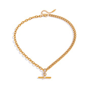 J&D Original Design Classic T Bar Necklace 18K Gold Stainless Steel Fashion Crystal T Bar Pendant Cuban Chain Necklace