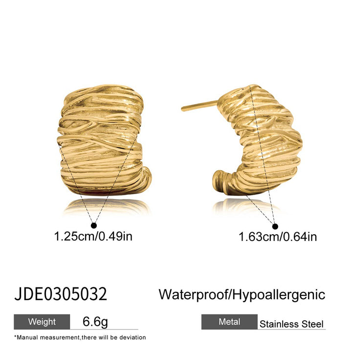 J&D Trendy Fashion Hoop Earring 14K Gold Plated Stainless Steel Classic Irregular Polished Hollow Wide Hoop Earring