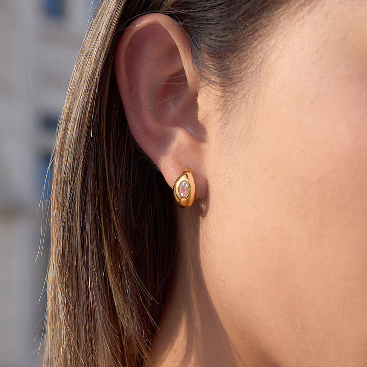 J&D Sculptural Hoop Earring 18K Gold Plated Stainless Steel Oval White Zirconia Snake Motif Wrap Around Earrings for Women