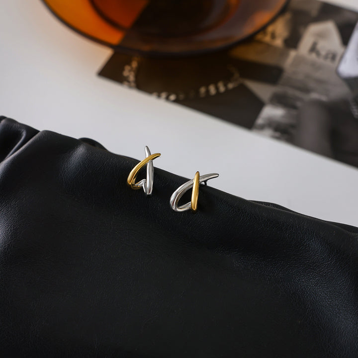 J&D Classic Fashion Wish Bone Earring 18K Gold Stainless Steel Two Tone Silver Line Cross Wish Bone Earring Perfect for Gift