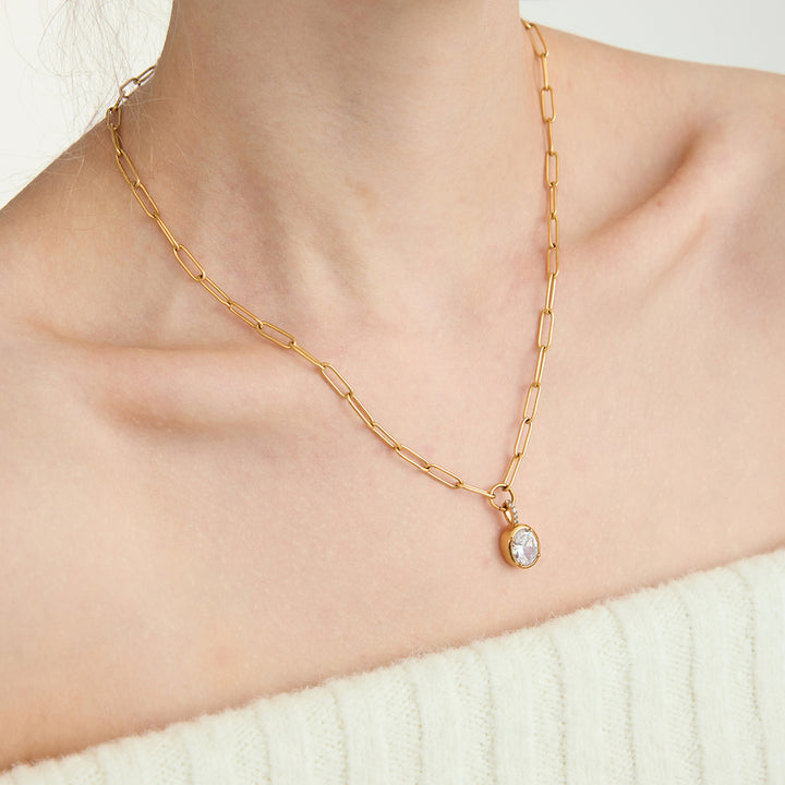 J&D Women Fashion Pendant Necklace 18K Gold Dainty Delicate White Zircon Bead Chain Ring Pendant Necklace