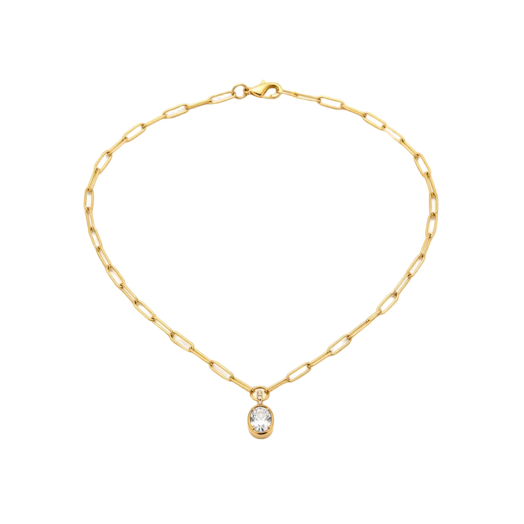 J&D Women Fashion Pendant Necklace 18K Gold Dainty Delicate White Zircon Bead Chain Ring Pendant Necklace