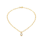 J&D Women Fashion Pendant Necklace 18K Gold Dainty Delicate White Zircon Bead Chain Ring Pendant Necklace