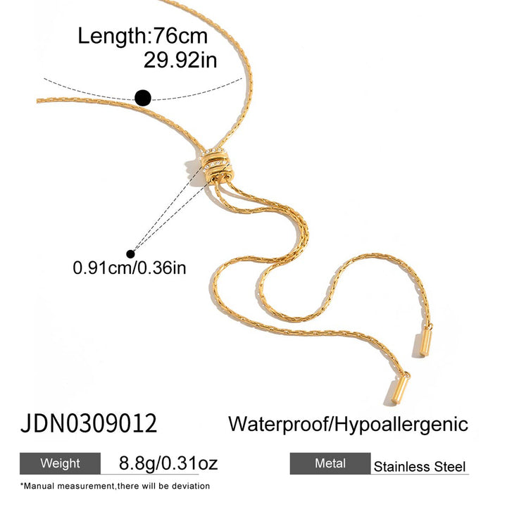 J&D Lariat Y Necklace Stainless Steel Long Sweater Necklace Adjustable Slider Tassel CZ Stone Minimalist Modern Party Gift