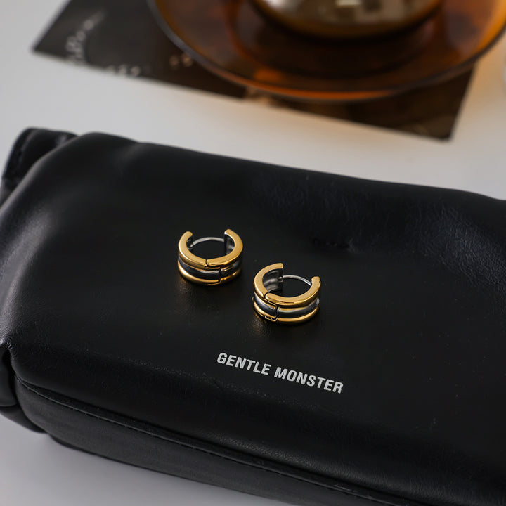 J&D Fashion Two Tone Hoop Earring 18K Gold Plated Stainless Steel Gold and Silver Two Tone Wide Three Layered Earrings