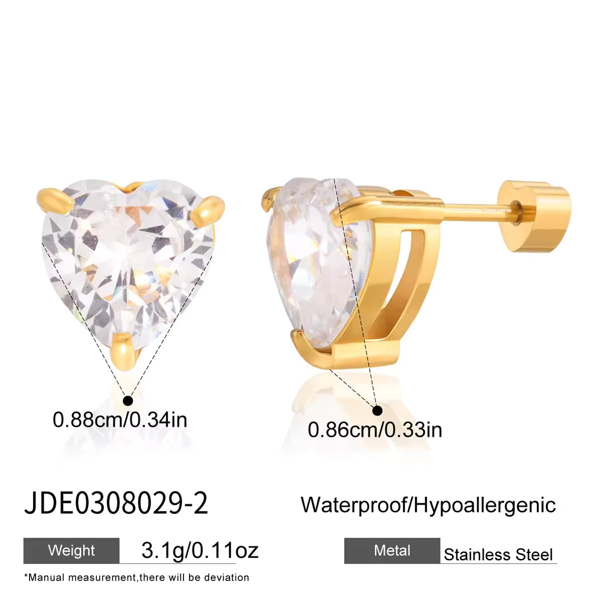 Classic Stud Earring Jewelry for Women Stainless Steel Large Zircon Semi-precious Stone Solitaire Diamond Earring