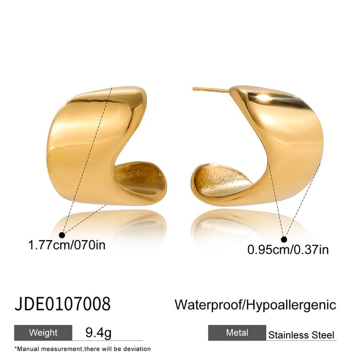 J&D Fashion Hollow CC Earring Classic 18K Gold Stainless Steel Smooth Polished Geometric C Shaped Hoop Earrings