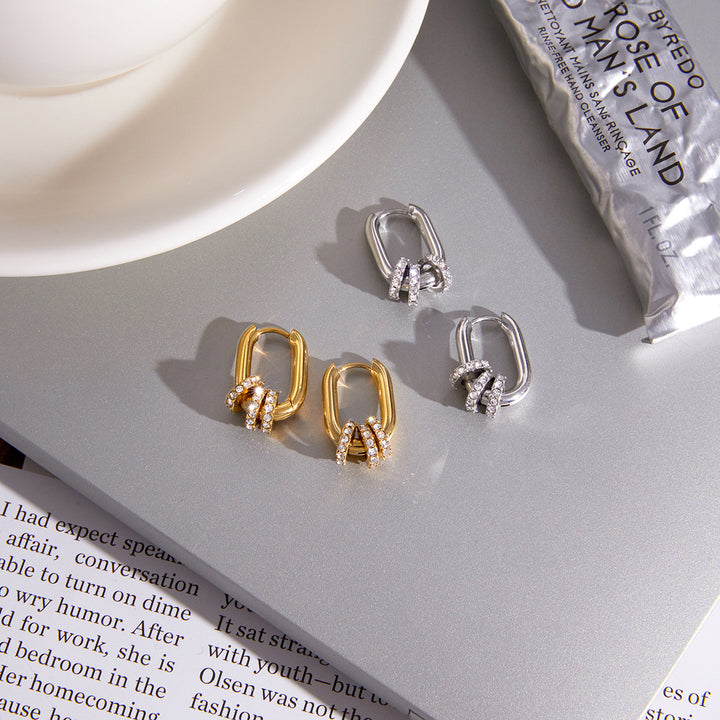 J&D 18K Gold Plated Stainless Steel U Shape Rhinestone Hoop Earrings Women Hypoallergenic Waterproof Classic Elegant Jewelry