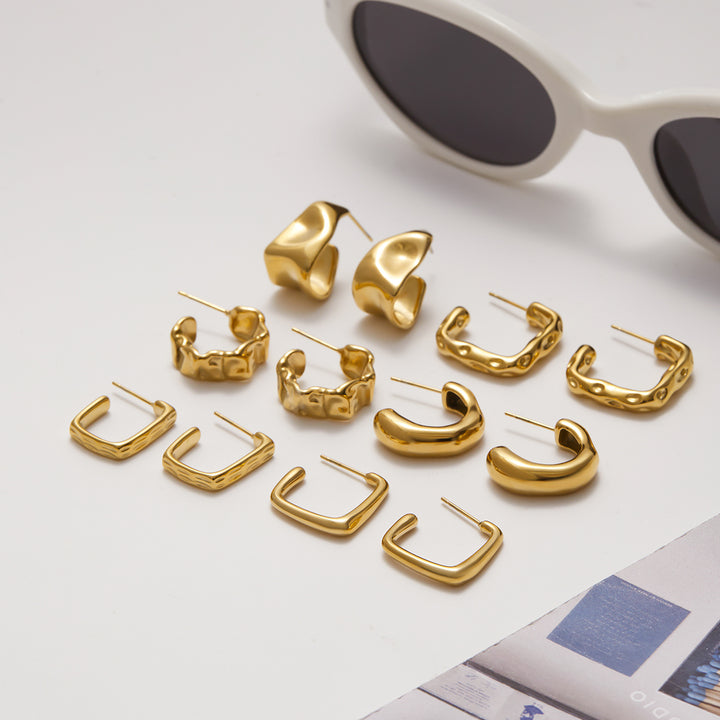 J&D Modern Minimalist 14k Gold Stainless Steel C Circle Earring Fashion Classic Polished Wide C Hoop Earrings