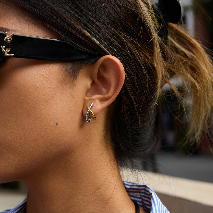 J&D Classic Fashion Wish Bone Earring 18K Gold Stainless Steel Two Tone Silver Line Cross Wish Bone Earring Perfect for Gift