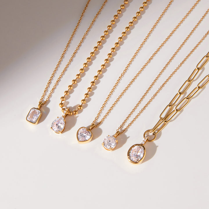 J&D Women Fashion Pendant Necklace 18K Gold Dainty Delicate White Zircon Bead Chain Ring Pendant Necklace