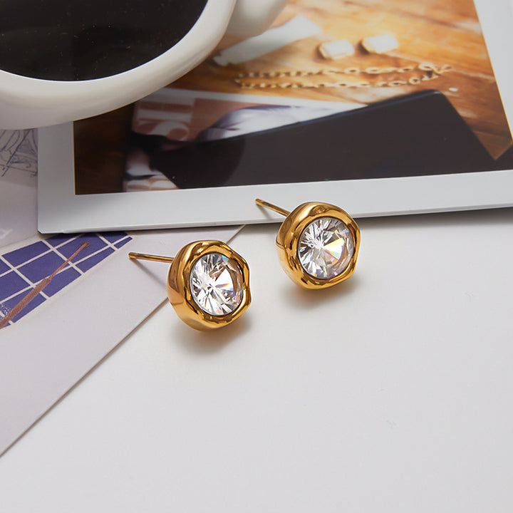 J&D Cute and Romanic Style Stainless Steel Classic Round White Zircon Stud Earring