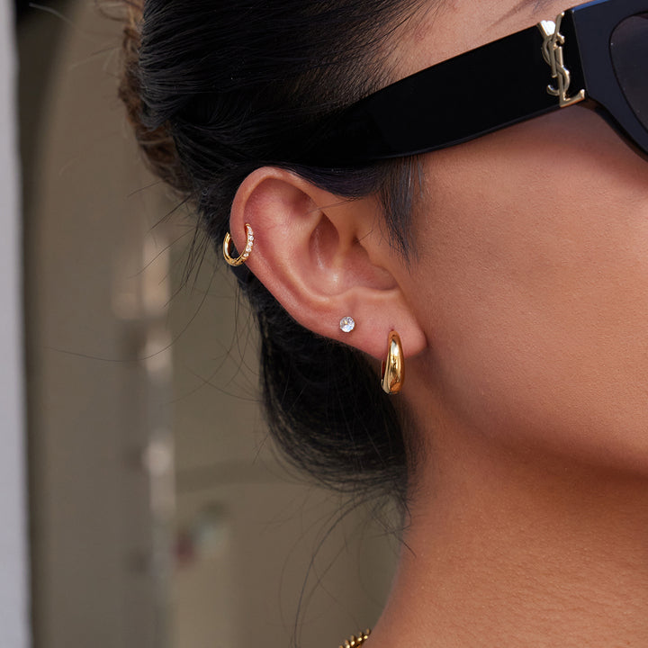 J&D Fashion 14k Hoop Earring Gold Plated Stainless Steel Classic Hollow Chunky Hoop Earring