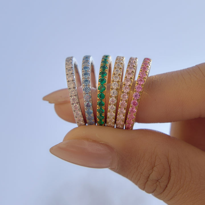 J&D Classic Style 18K Gold Stainless Steel Full Circle A-grade Colorful Zircon Exquisite Rings Set
