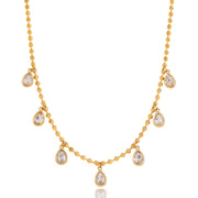 J&D 18K PVD Gold Plate Stainless Steel Necklace Trendy Classic Teardrop-shaped Zircon Pendant Necklace