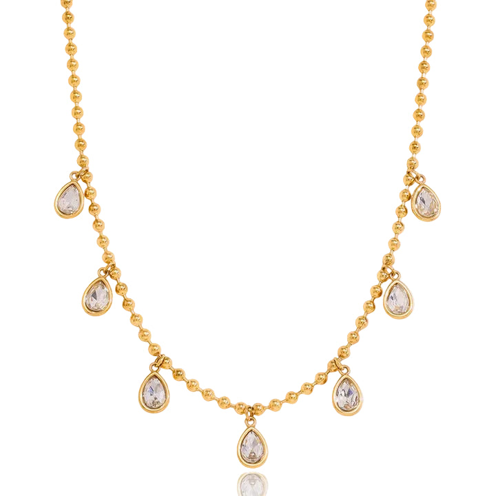 J&D 18K PVD Gold Plate Stainless Steel Necklace Trendy Classic Teardrop-shaped Zircon Pendant Necklace