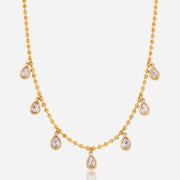 J&D 18K PVD Gold Plate Stainless Steel Necklace Trendy Classic Teardrop-shaped Zircon Pendant Necklace