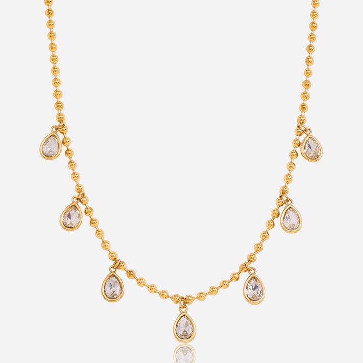 J&D 18K PVD Gold Plate Stainless Steel Necklace Trendy Classic Teardrop-shaped Zircon Pendant Necklace
