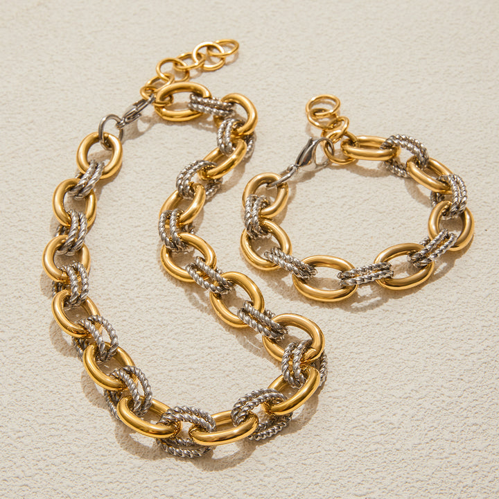 J&D 18K Gold Plate Stainless Steel Necklace Classic Minimalist Two Tone Oval Smooth Twist Necklace