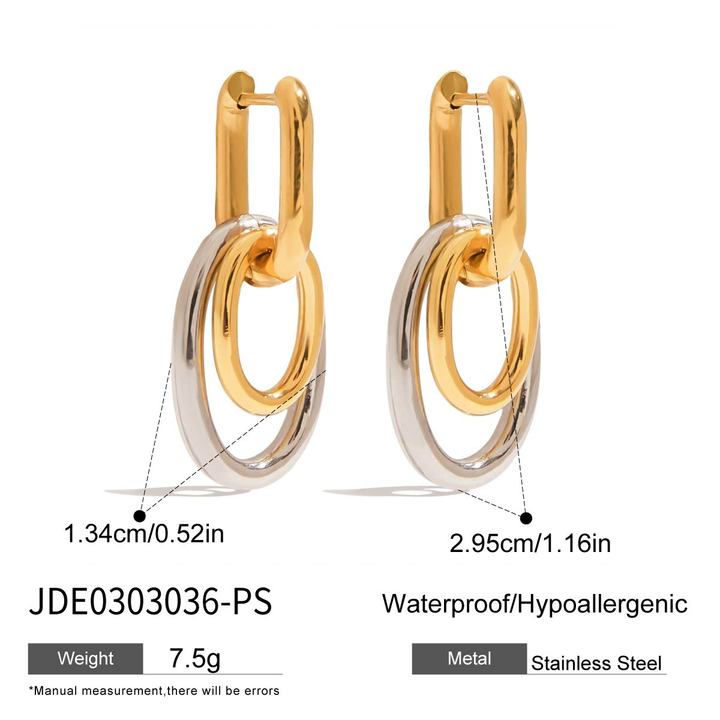 J&D Minimalist Two Tone Two Hoop Ring Dangle Earring for Women Stainless Steel Jewelry Fashion