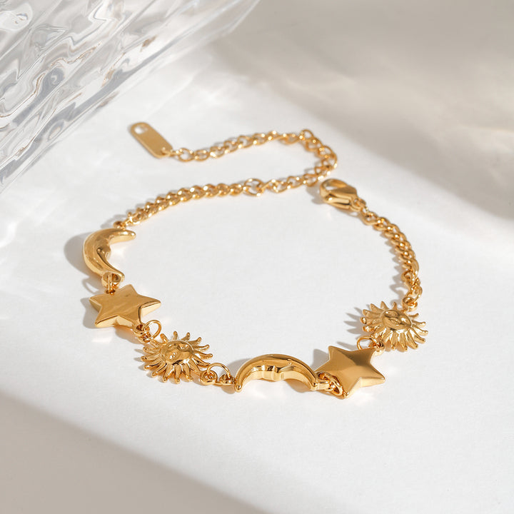 J&D Women's Fashionable Star and Sun Shaped Chain Link Bracelet Soft Material Embossing Enamel Jewelry Charm