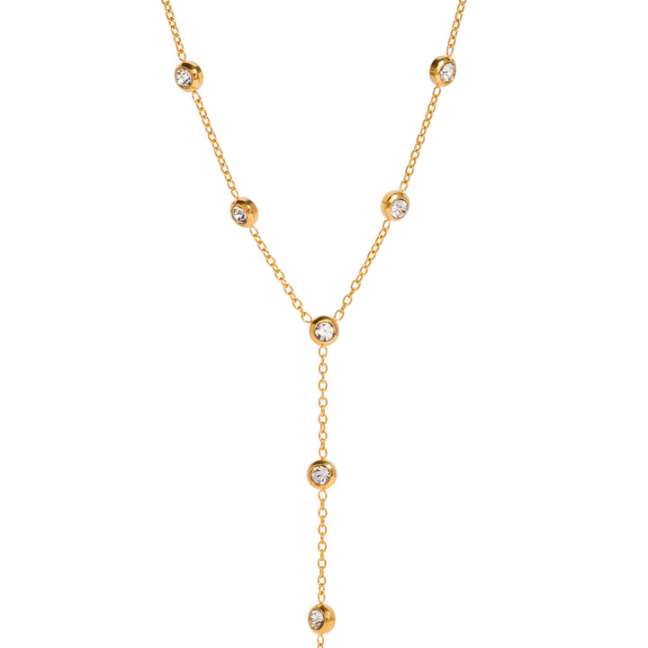 J&D Jewelry Dainty 18K PVD Gold Plated Stainless Steel Cubic Zirconia Long Y Shape Chain Necklace