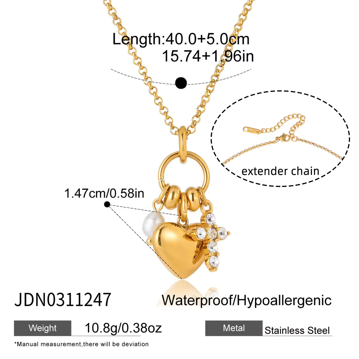 Original Design 316L Stainless Steel Red Blue Zircon Heart Round Cross Pendant Charm Necklace Valentine's Day Gift
