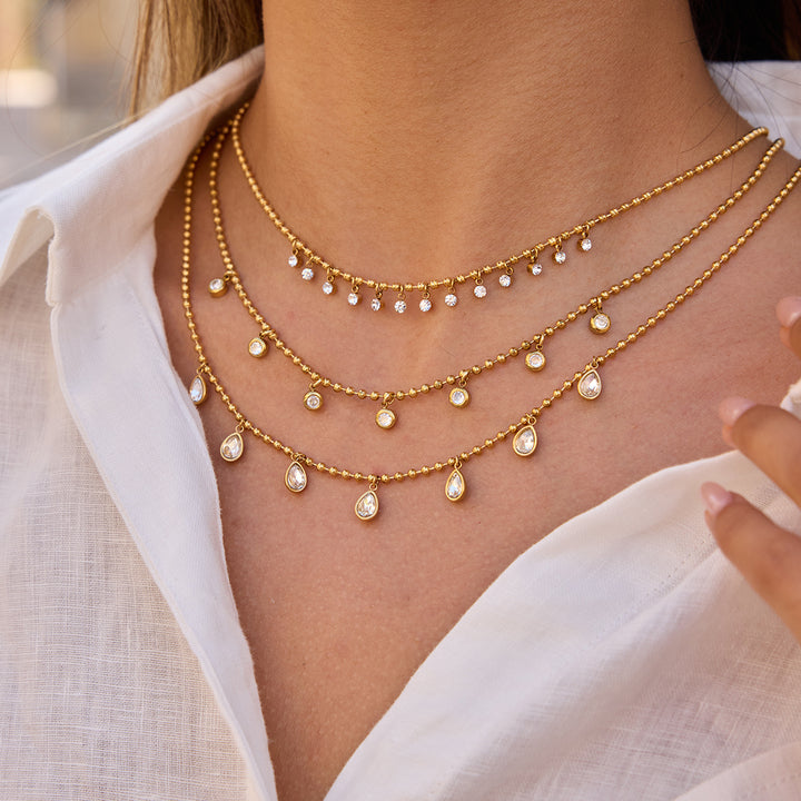 J&D 18K PVD Gold Plate Stainless Steel Necklace Trendy Classic Teardrop-shaped Zircon Pendant Necklace