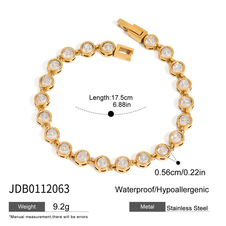 J&D 18K Gold Women's Tennis Bracelet Vintage Stainless Steel Zircon Fashion Jewelry for Anniversaries Bustling Simple Style